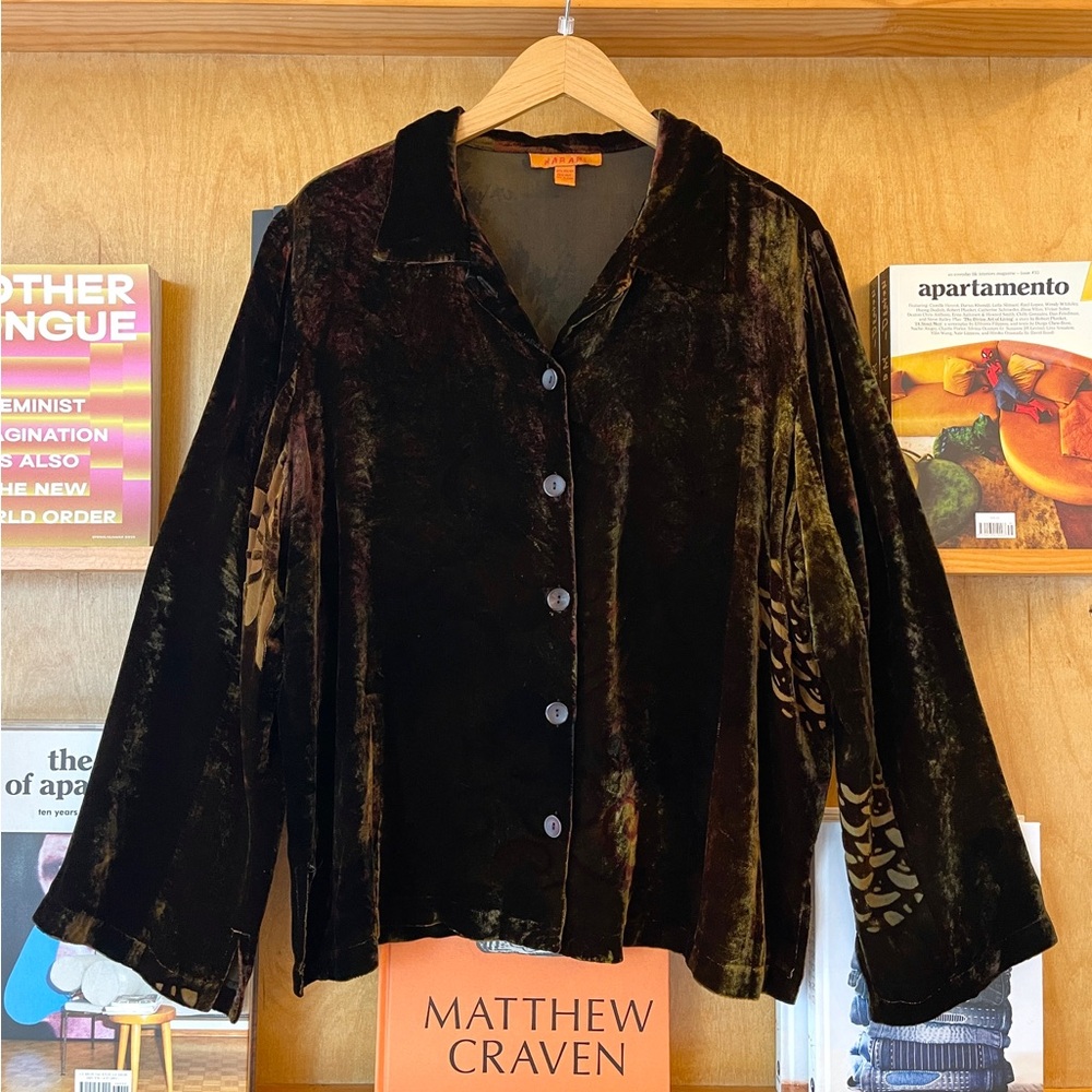 Vintage Harari rayon and silk velvet burnout blouse XL